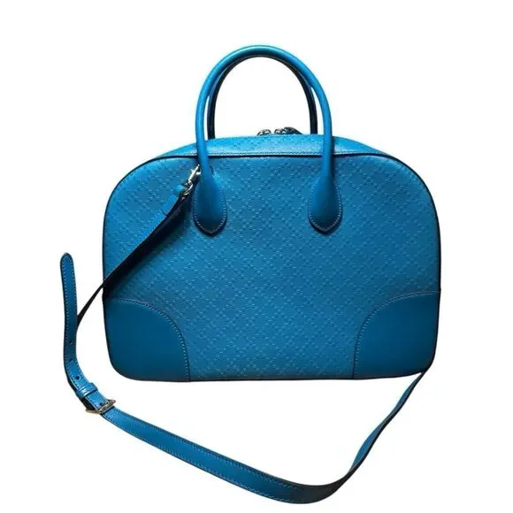 GUCCI Cerulean Blue Diamanté Leather 2way Boston Bag Auth Speedy Doctor Duffle - Picture 6 of 15